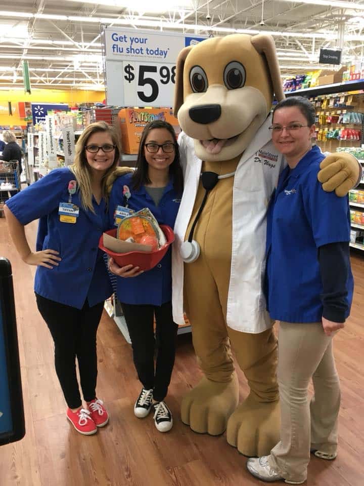 MainStreet Mascot and Walmart Pharmacy workers