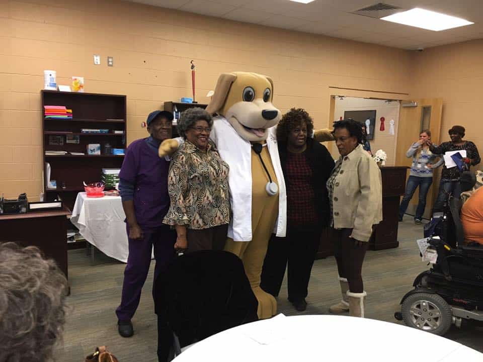 mascot of urgent care in eufaula at the senior center by community center