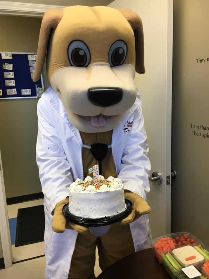 MainStreet Mascot with Cake 