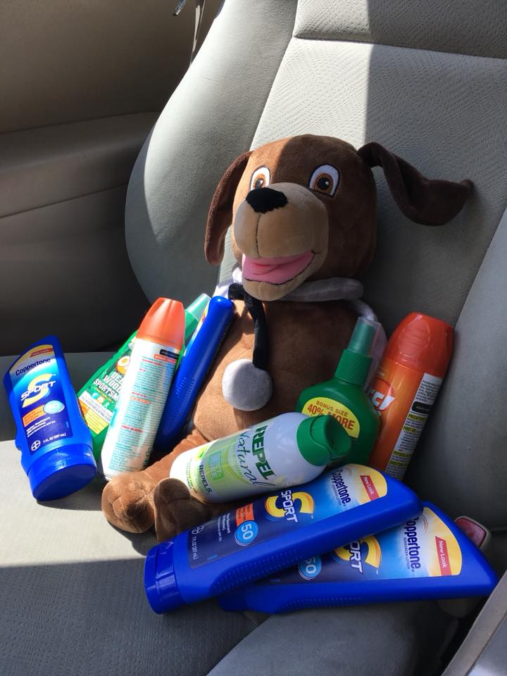 July Sunscreen Dr. Wags delivers sunscreen bug spay mainstreet urgent care mascot