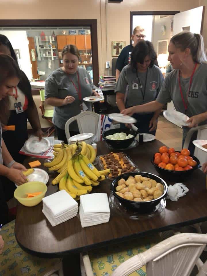 MainStreet Mascot delivers breakfast to teachers of EES August