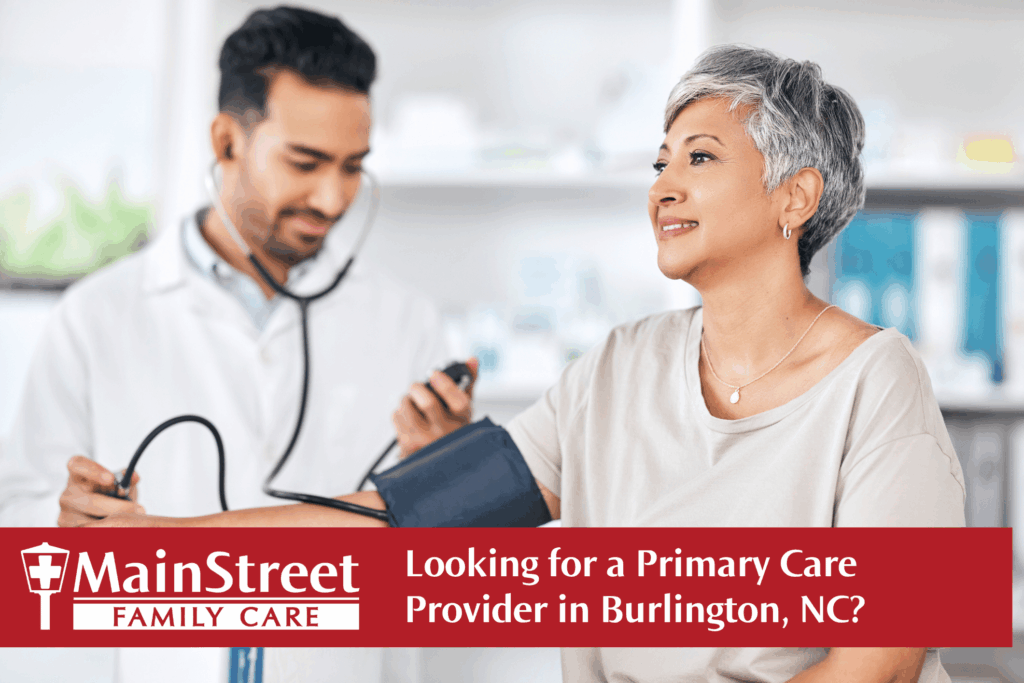 Women having her blood pressure checked at a clinic. Featured image for Looking for a Primary Care Provider in Burlington, NC blog.