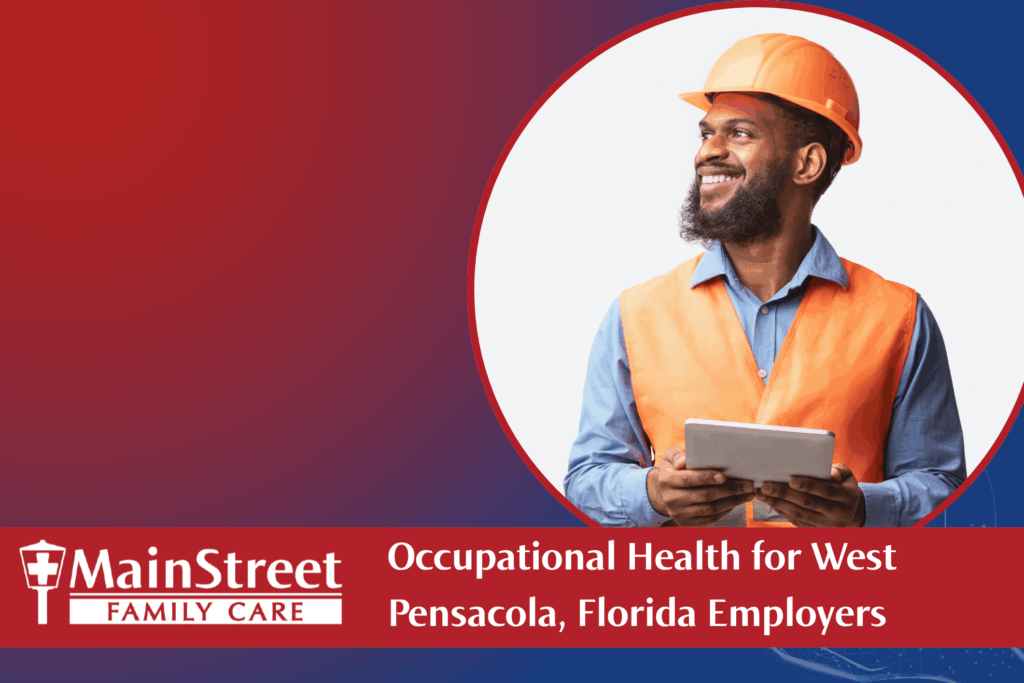 Man in a hard hat. Featured image for Occupational Health for West Pensacola, Florida Employers blog post