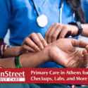 Woman having her vitals taken by a medical assistant at urgent care. Featured image for Primary Care in Athens for Checkups, Labs, and More blog post.