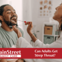 Man being swabbed for strep by a medical provider. Featured image for Can Adults Get Strep Throat? blog post.