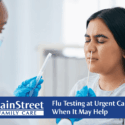 Lady being swapped for flu at a doctor's office. Featured image for Flu Testing at Urgent Care: When It May Help blog post.